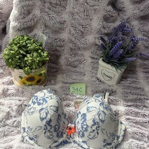 VS Floral Lace Bra in Blue and White